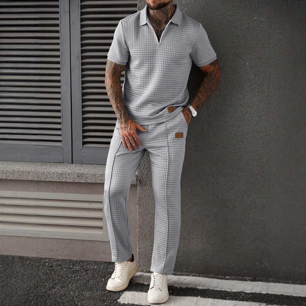 Ensemble Homme Polo Zippé & Pantalon-Style Chic Décontracté Confort & Élégance