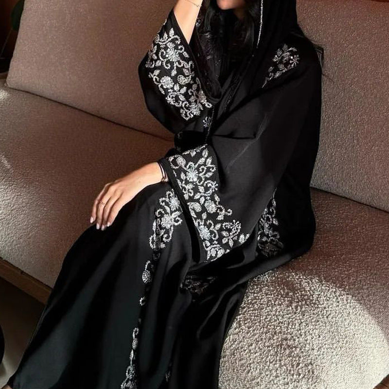 Abaya Luxe Noire Brodée- Aïcha Royale