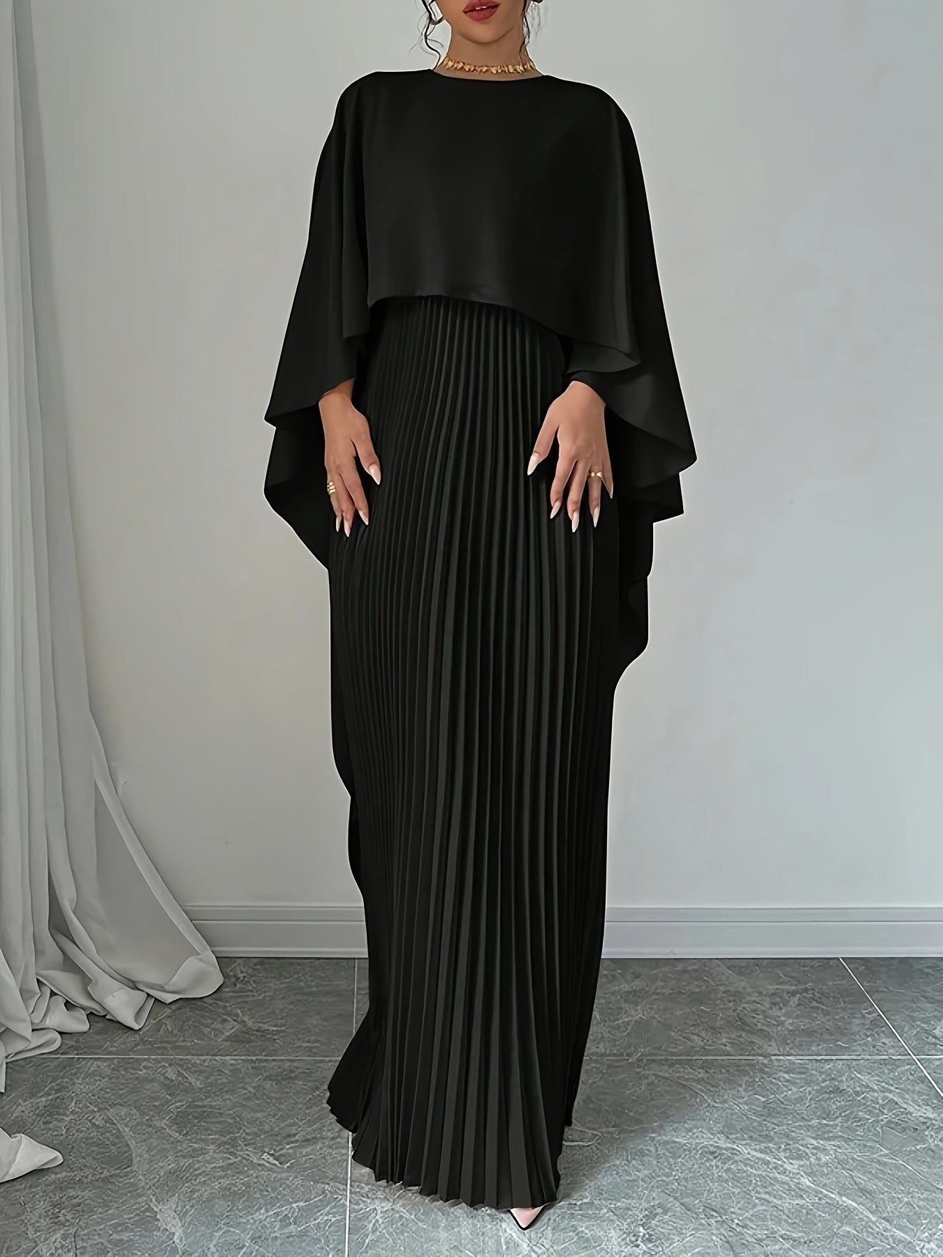 Robe Longue Élégante Femme-Manches Chauve-Souris Fluide & Style Luxe