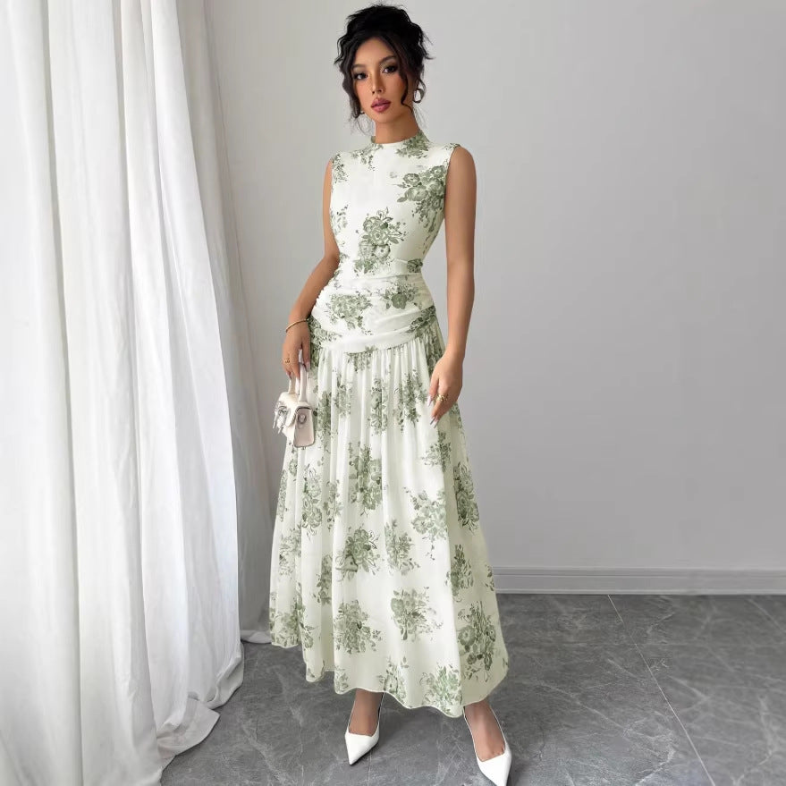 Robe Fleurie Élégante-Cintrée-Sans Manches Chic