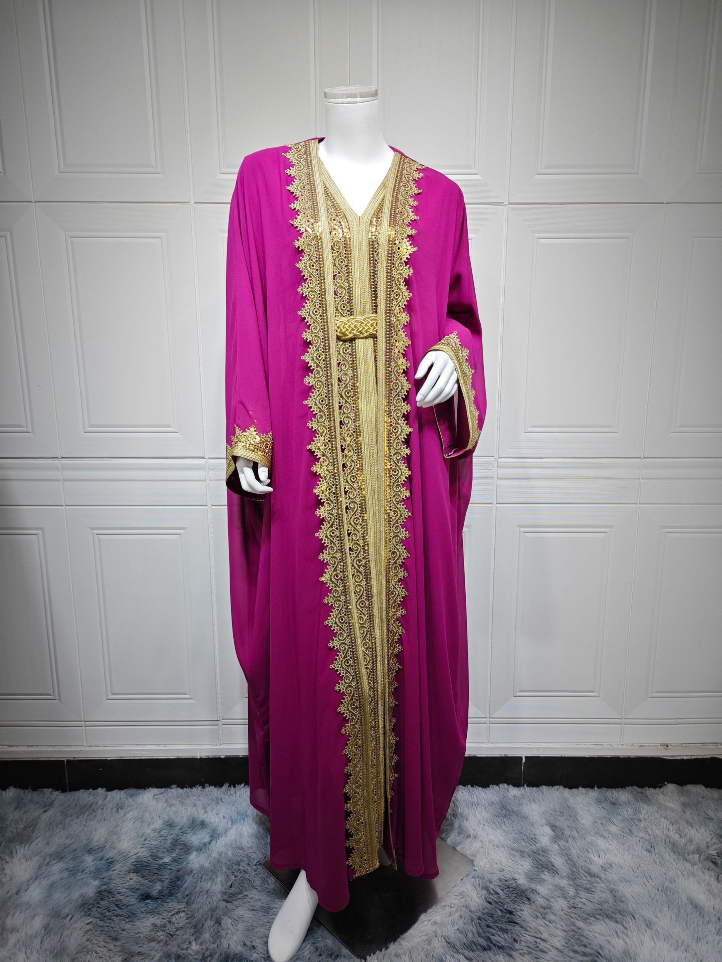 Abaya Élégante Orientale avec Ceinture - Style Dubai Luxe Aicha Royale