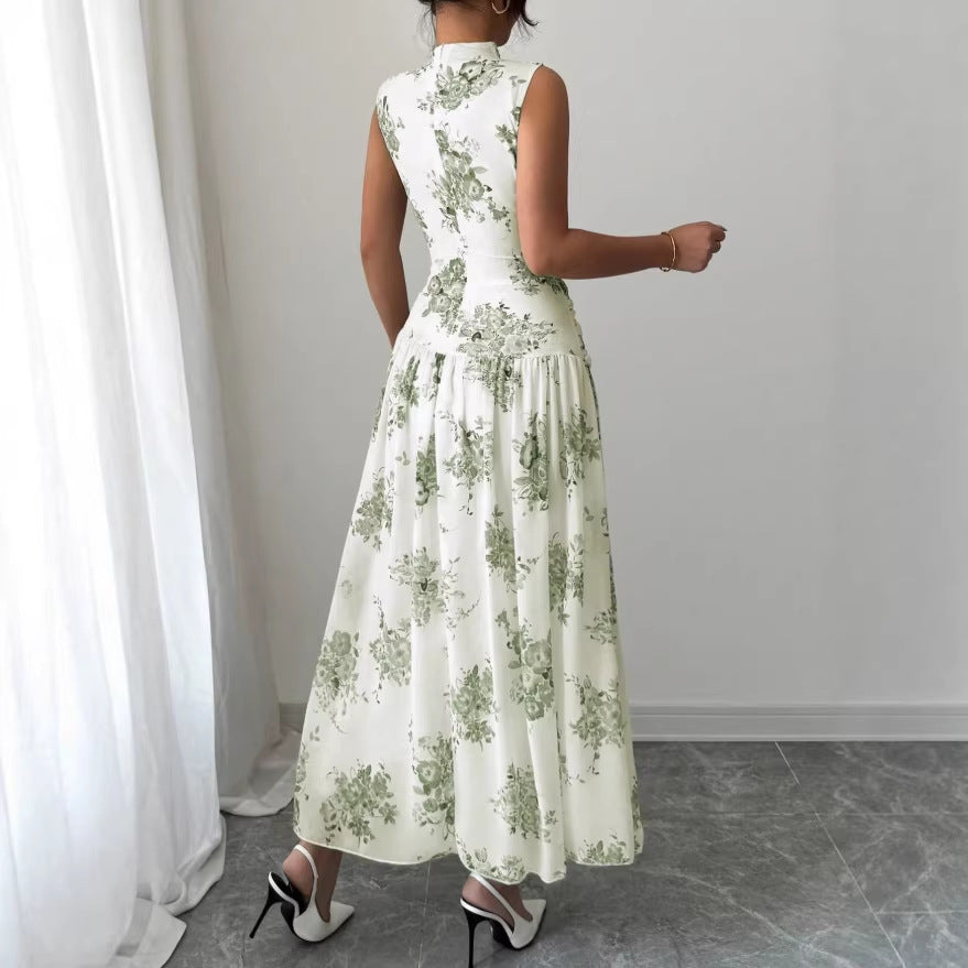 Robe Fleurie Élégante-Cintrée-Sans Manches Chic