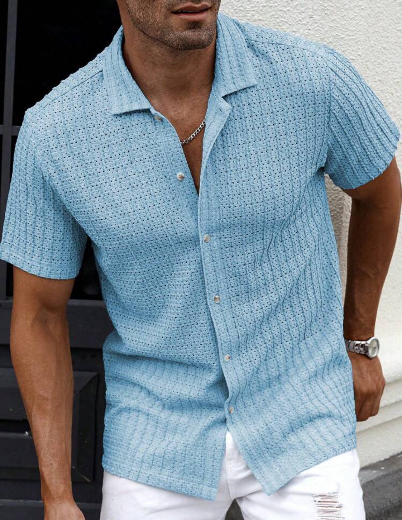 Chemise Homme Slim Fit Manches courtes-Style Casual Élégant & Confort Léger Aicha Royale