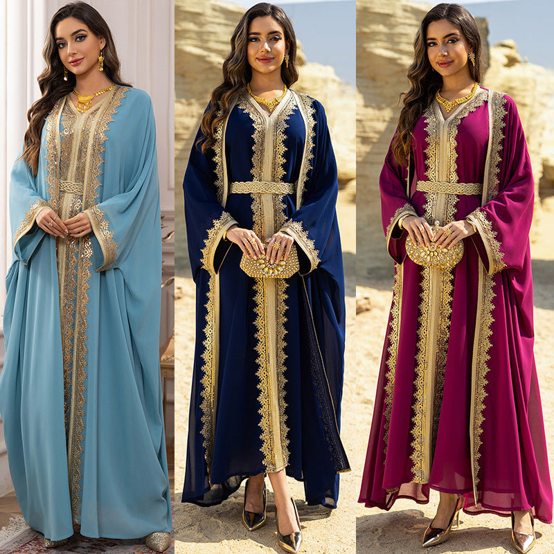 Abaya Élégante Orientale avec Ceinture - Style Dubai Luxe Aicha Royale