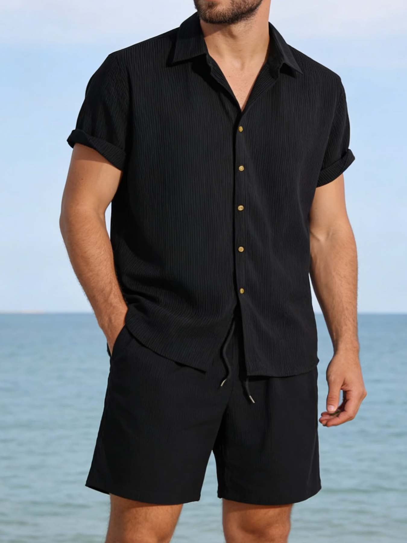 Ensemble Homme Été Resort - Chemise + Short Léger & Respirant Style plage & Vacances