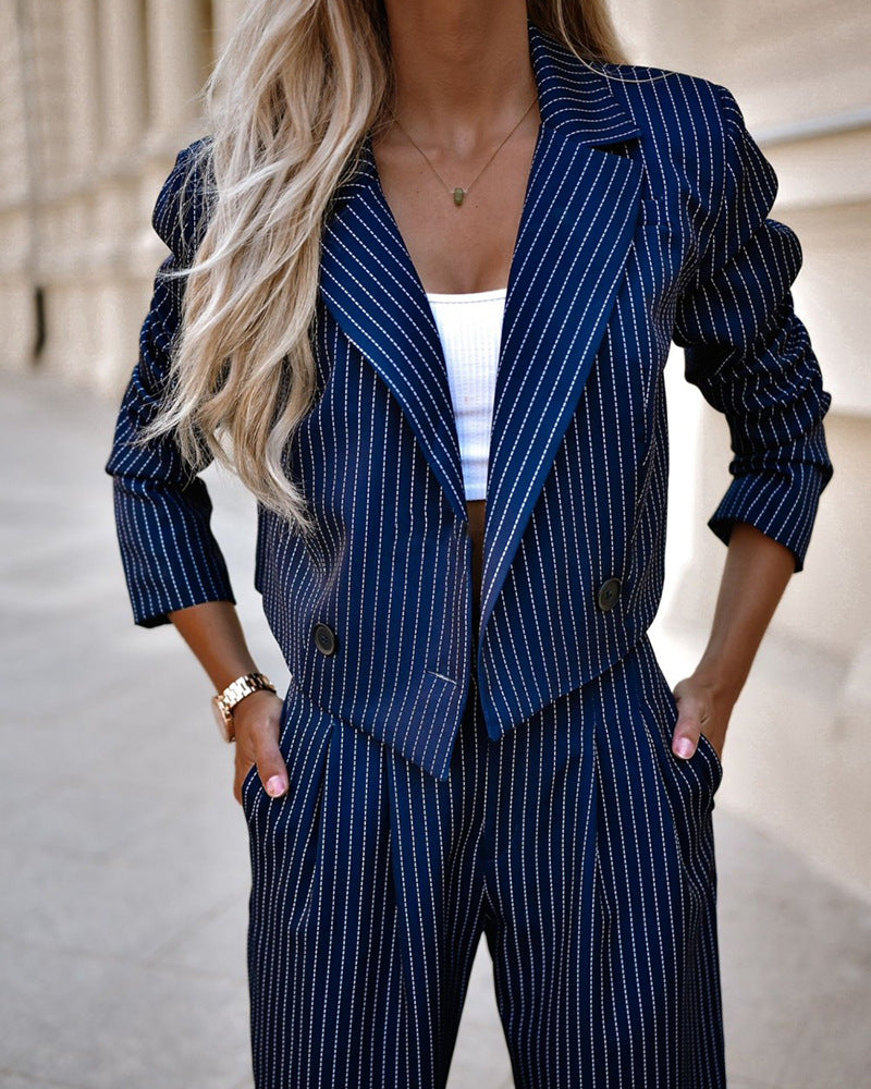 Ensemble Femme Chic 2 Pièces-Tailleur Élégant Crop Top & Pantalon Taille Haut