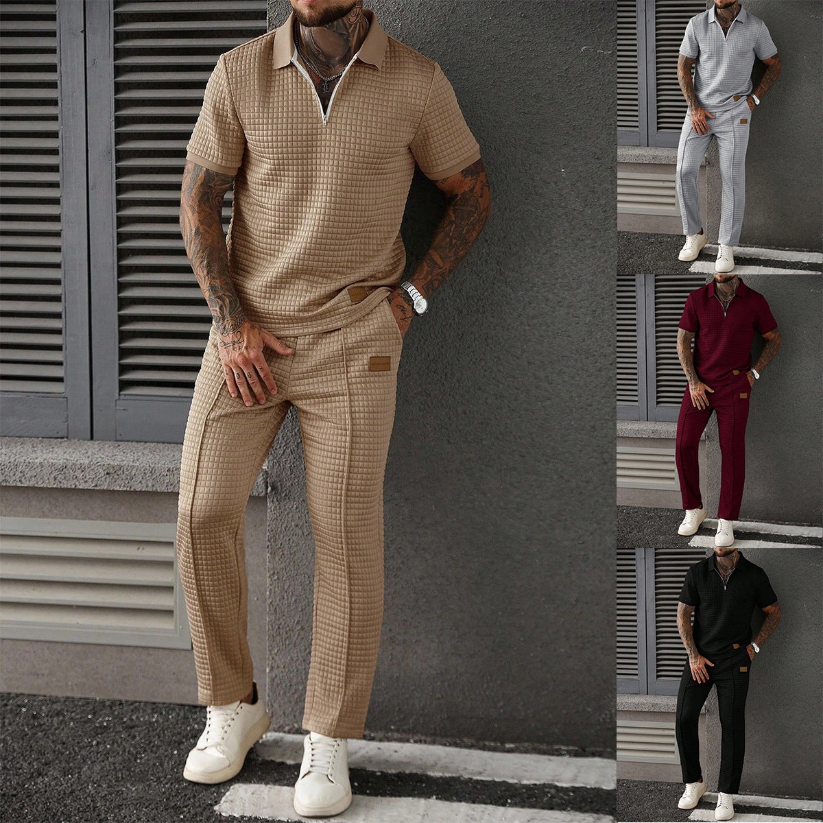 Ensemble Homme Polo Zippé & Pantalon-Style Chic Décontracté Confort & Élégance
