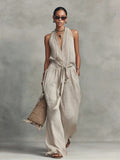 Combinaison Femme Fluide Coton-Jumpsuit Casual Chic Sans Manches