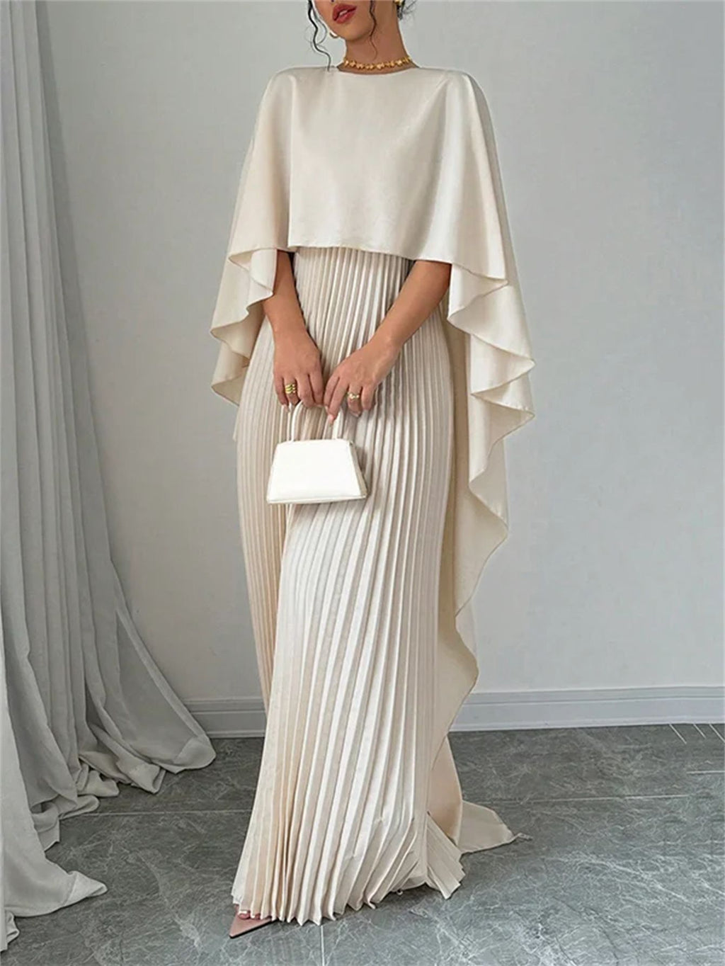 Robe Longue Élégante Femme-Manches Chauve-Souris Fluide & Style Luxe