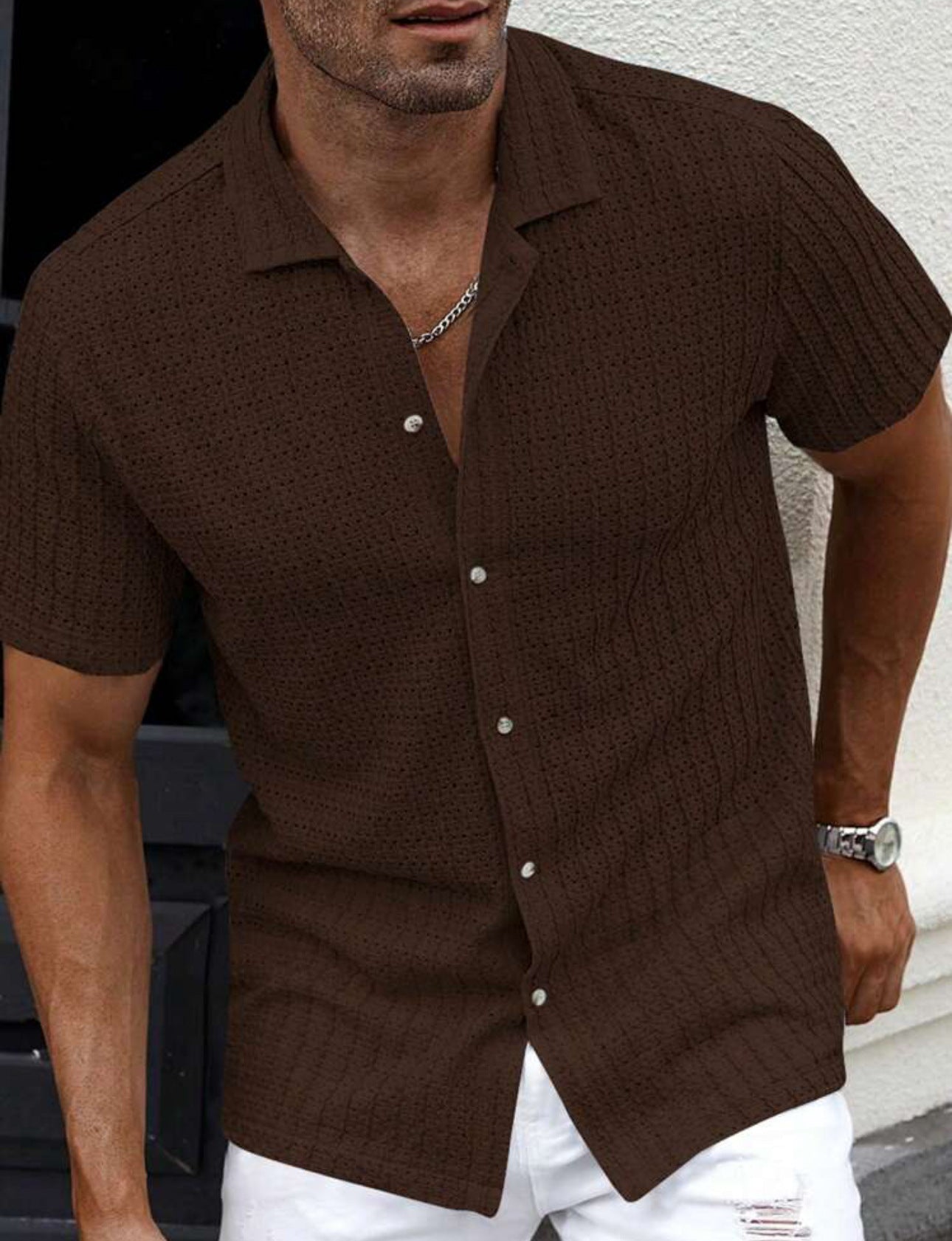 Chemise Homme Slim Fit Manches courtes-Style Casual Élégant & Confort Léger Aicha Royale