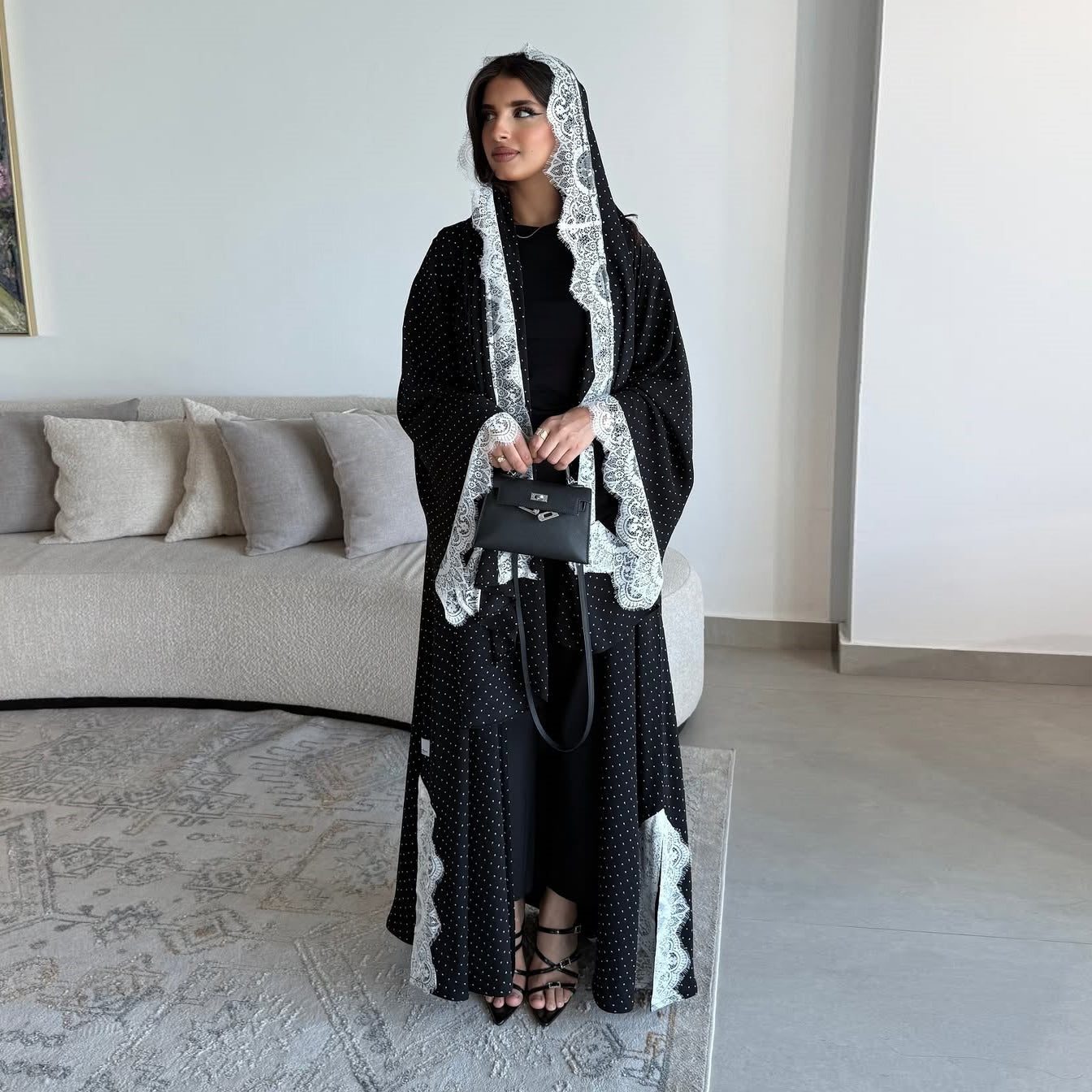 Ensemble Femme Élégant Abaya & Cardigan-Tenue Modeste Chic avec Foulard Style Luxe