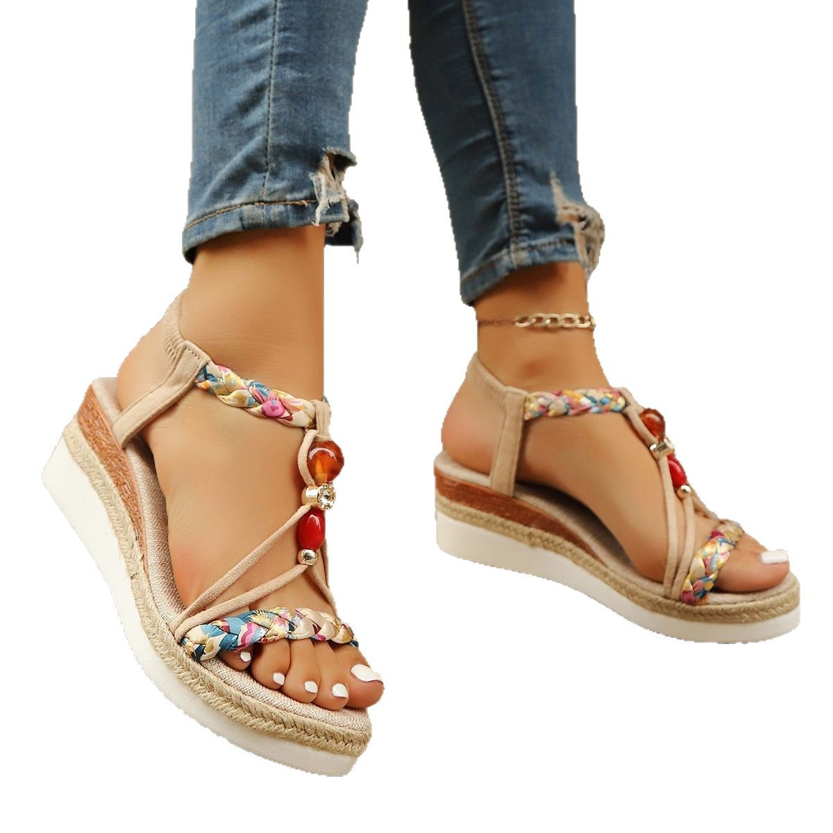Sandales Compensées Femme Strass Élégantes-Talons Confort Été