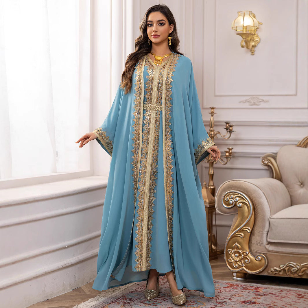 Abaya Élégante Orientale avec Ceinture - Style Dubai Luxe Aicha Royale