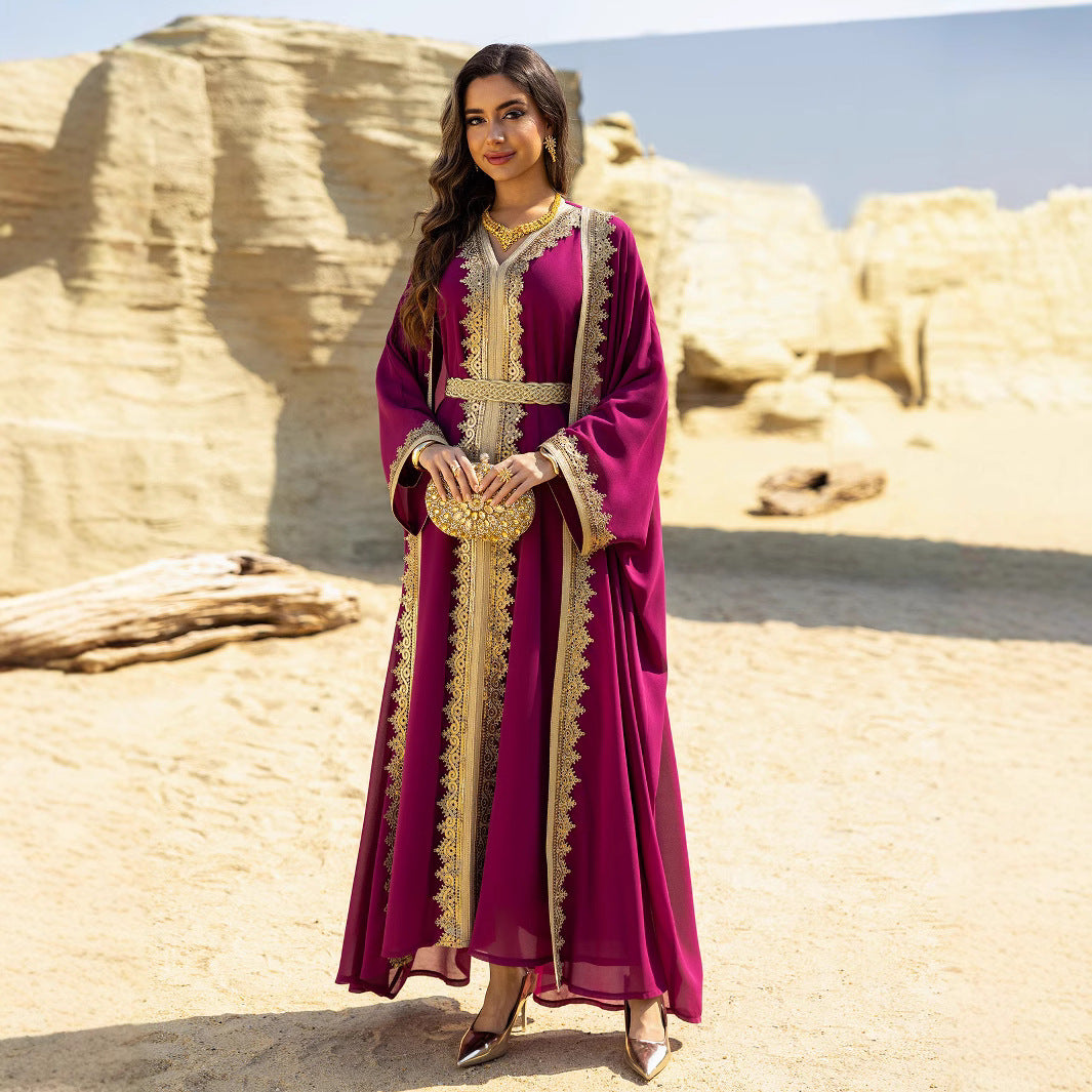 Abaya Élégante Orientale avec Ceinture - Style Dubai Luxe Aicha Royale
