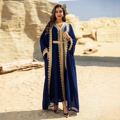 Abaya Élégante Orientale avec Ceinture - Style Dubai Luxe Aicha Royale
