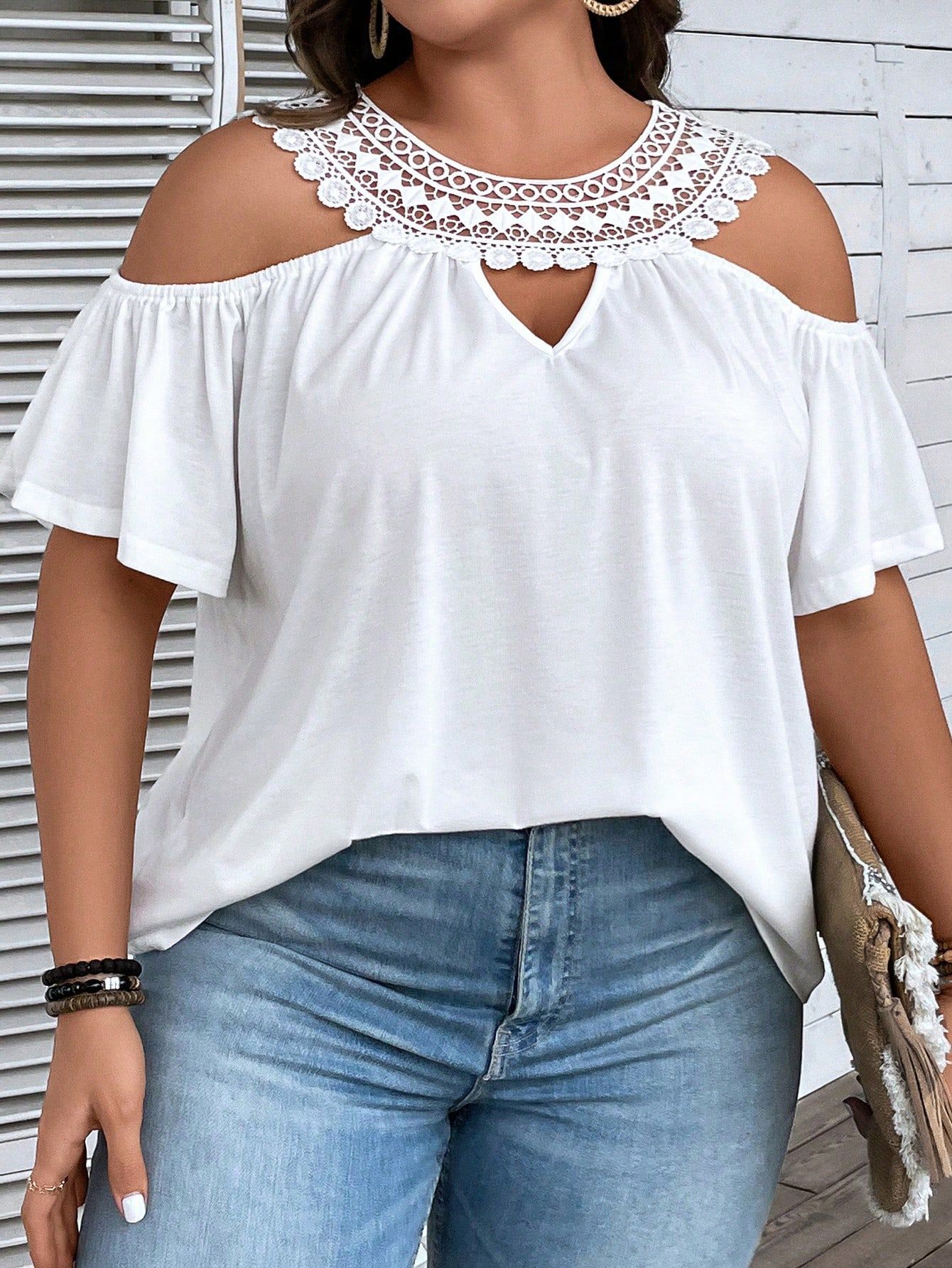 Top Femme Épaules Dénudées-T-Shirt Chic Décontracté Haut Léger Tendance Été