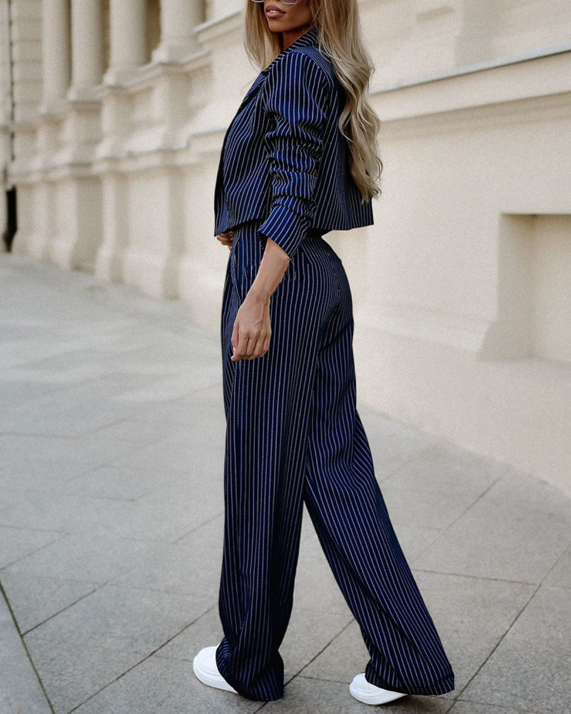 Ensemble Femme Chic 2 Pièces-Tailleur Élégant Crop Top & Pantalon Taille Haut