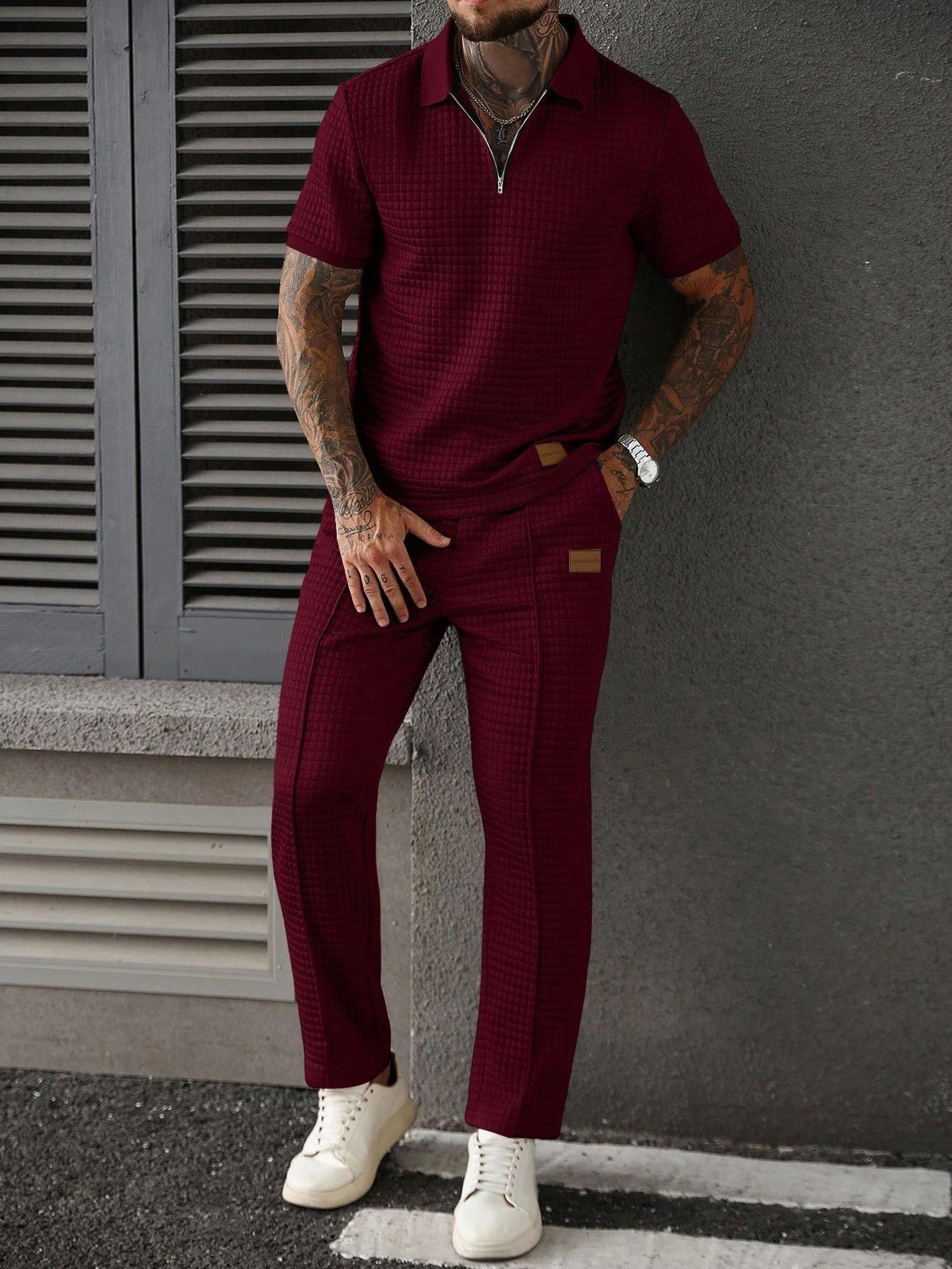 Ensemble Homme Polo Zippé & Pantalon-Style Chic Décontracté Confort & Élégance