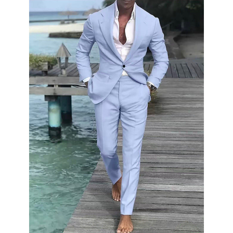 Costume Homme Été Élégant-Ensemble 2 Pièces Léger Tenue Chic Mariage & Soirée