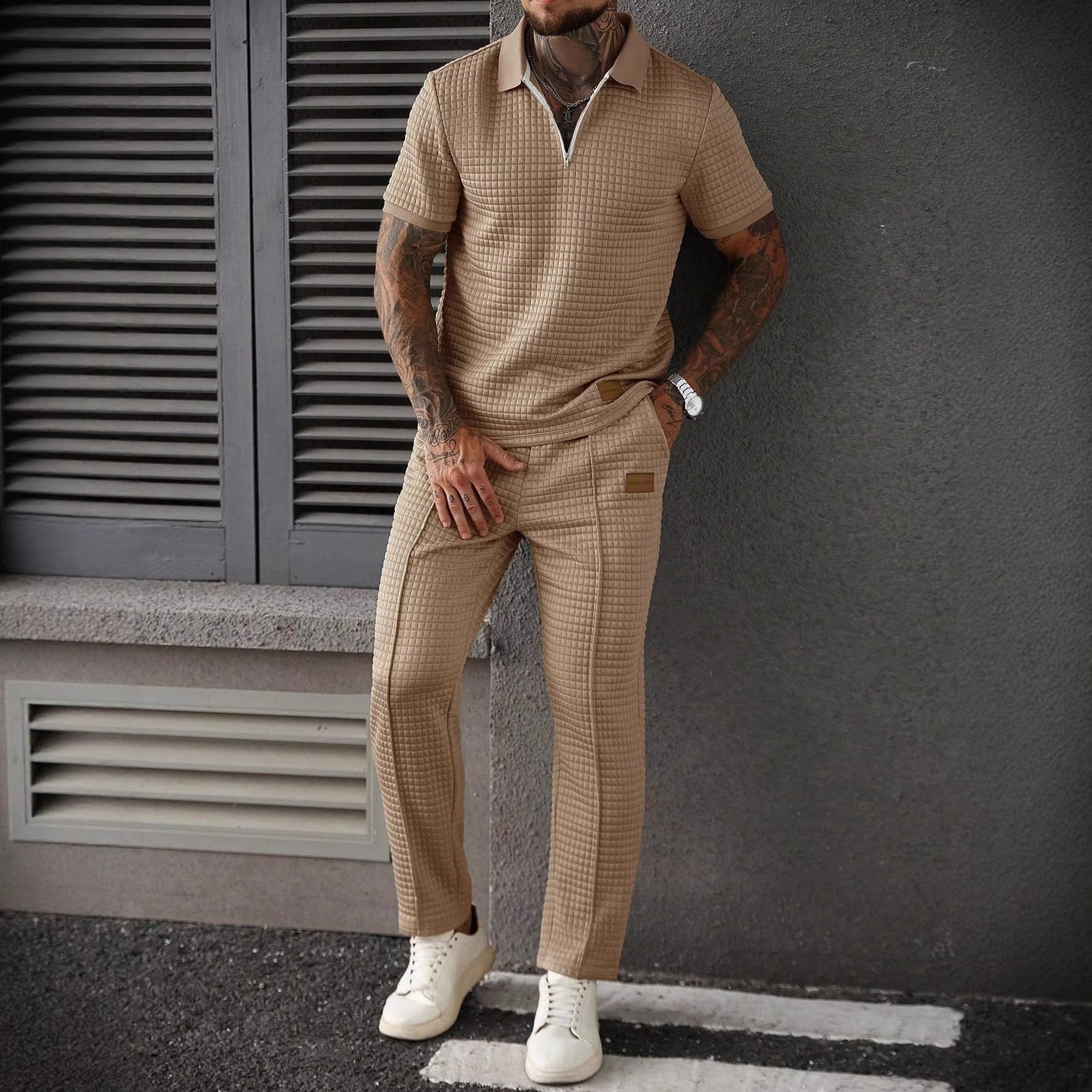 Ensemble Homme Polo Zippé & Pantalon-Style Chic Décontracté Confort & Élégance