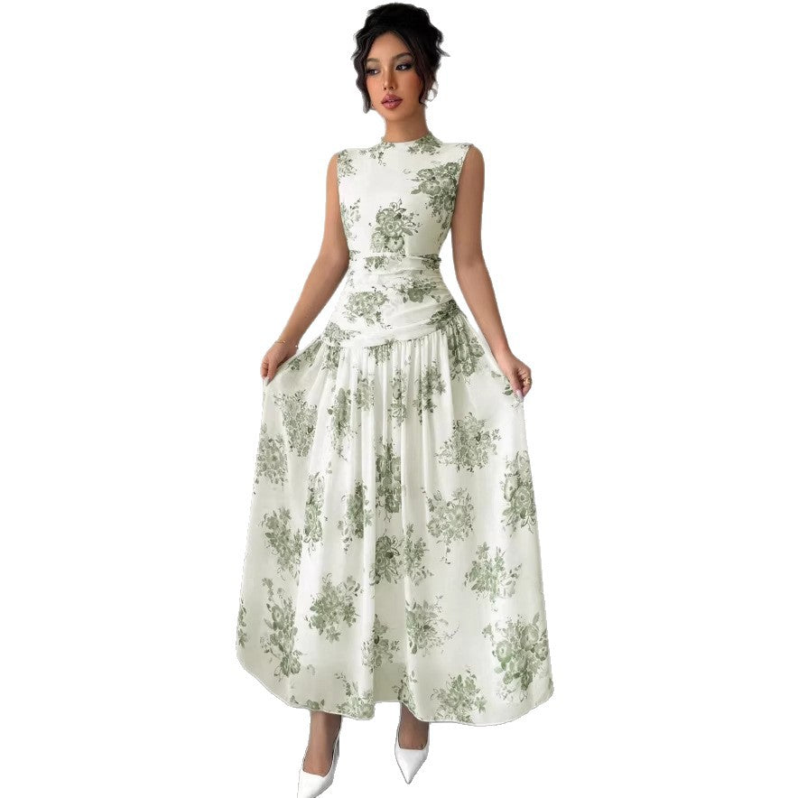 Robe Fleurie Élégante-Cintrée-Sans Manches Chic