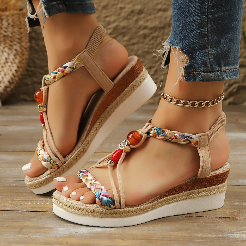 Sandales Compensées Femme Strass Élégantes-Talons Confort Été