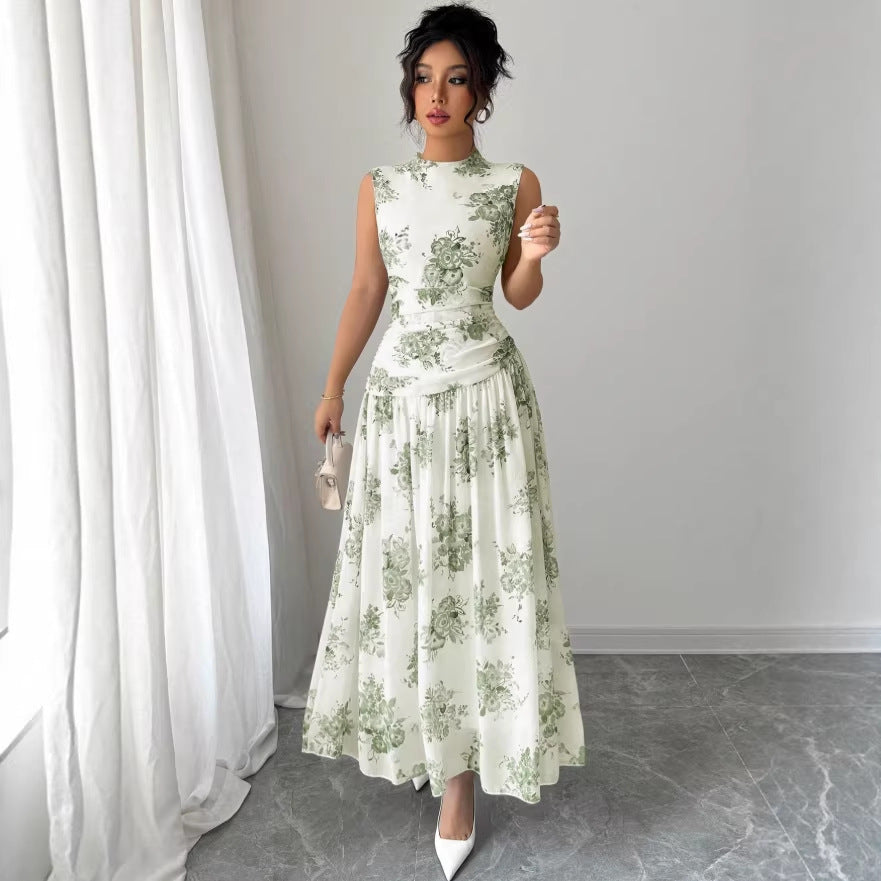 Robe Fleurie Élégante-Cintrée-Sans Manches Chic