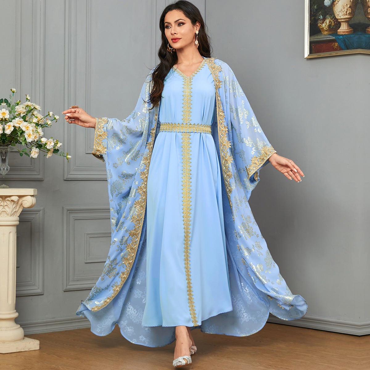 Robe Caftan Femme Élégante-Tenue Orientale Luxe Fluide & Chic