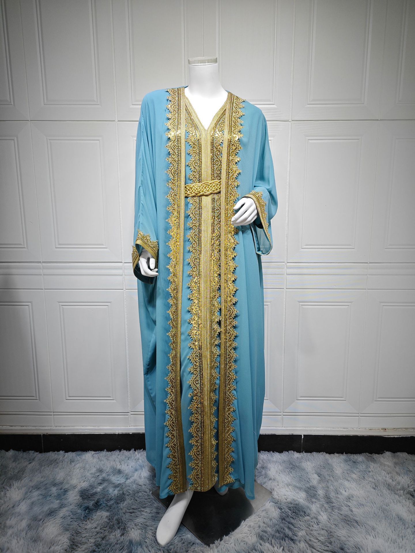 Abaya Élégante Orientale avec Ceinture - Style Dubai Luxe Aicha Royale