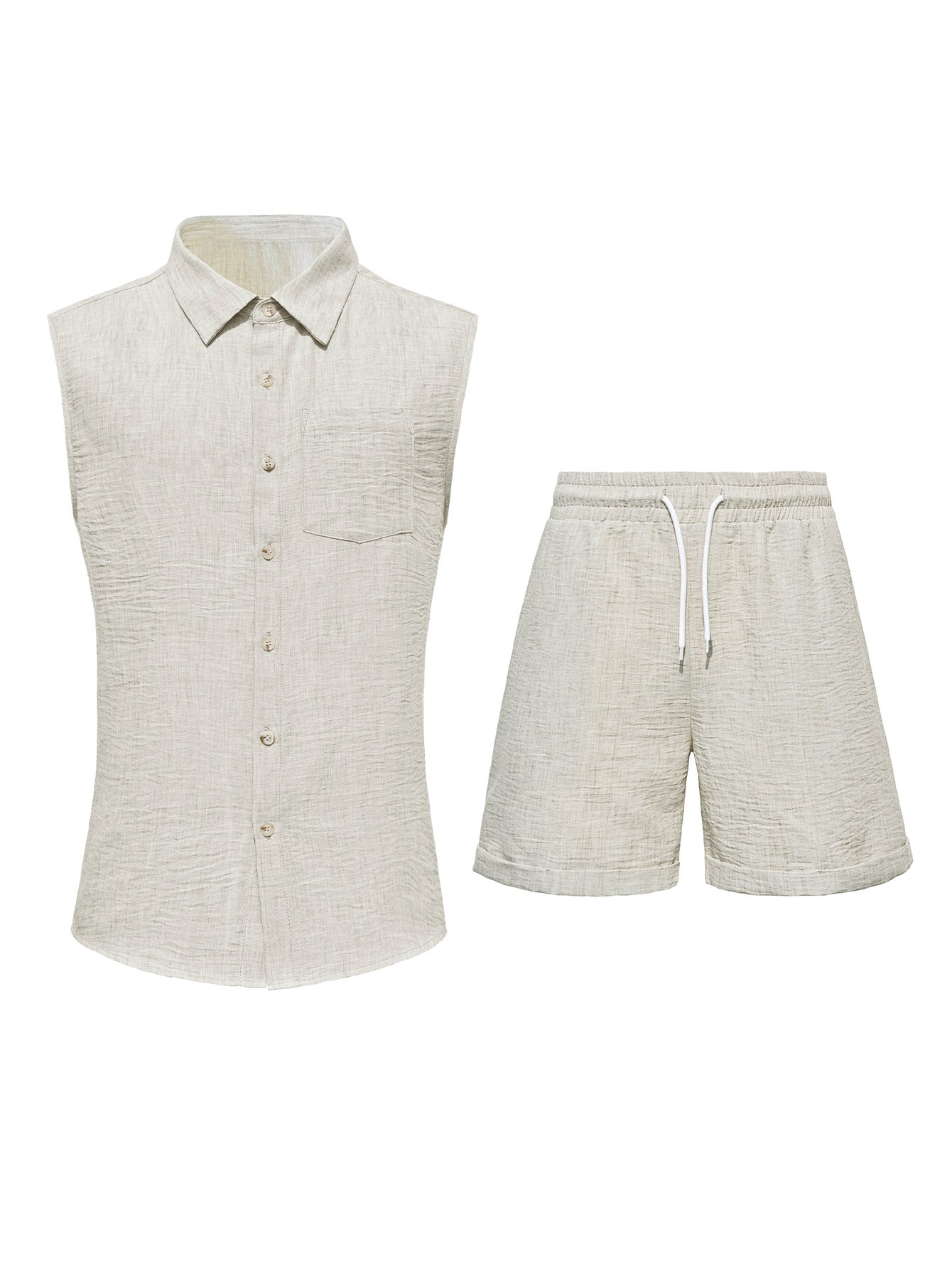 Ensemble Homme Été Sans Manches - Chemise + Short Léger & Élégant