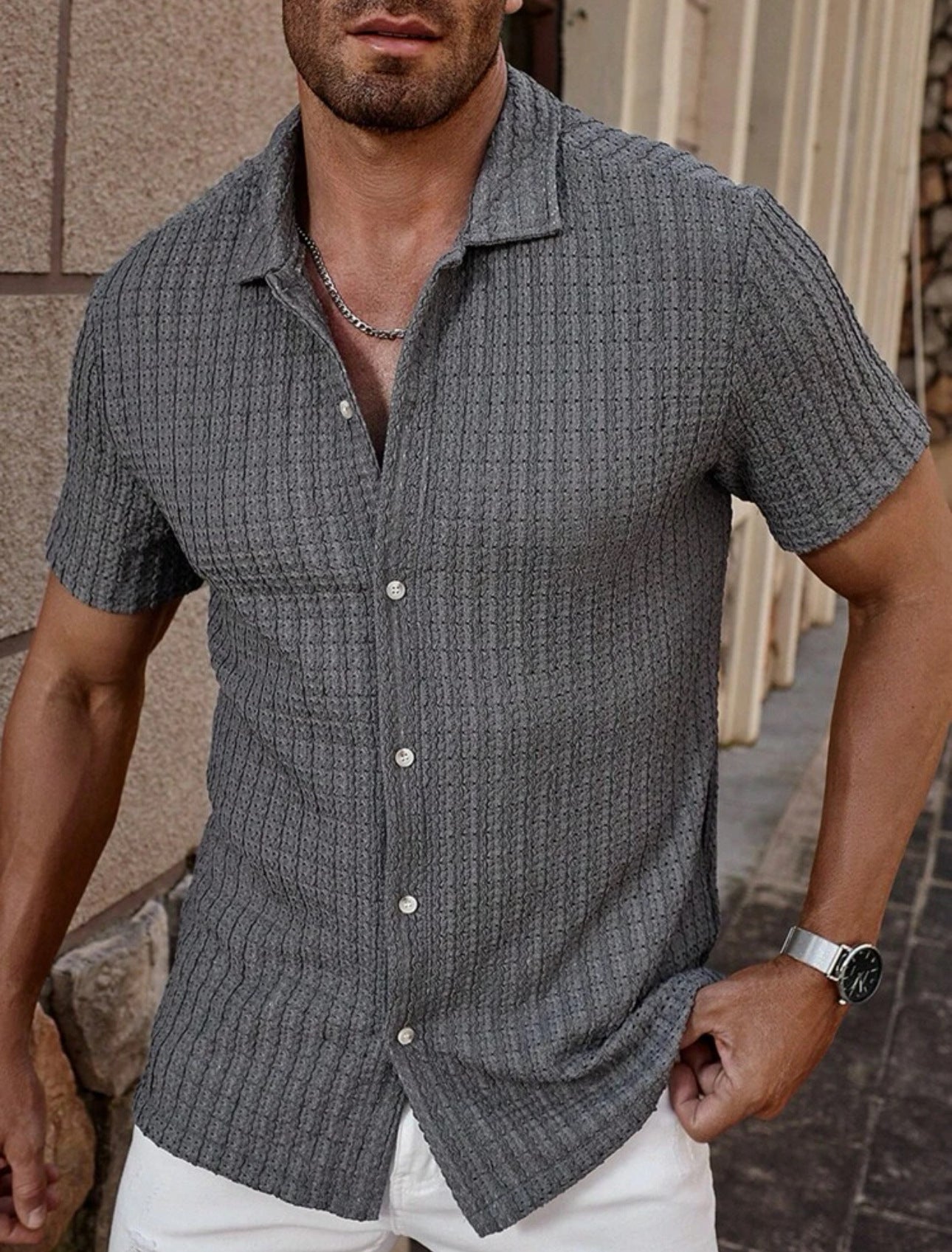 Chemise Homme Slim Fit Manches courtes-Style Casual Élégant & Confort Léger Aicha Royale
