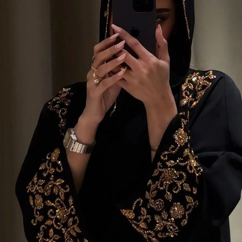 Abaya Luxe Noire Brodée- Aïcha Royale
