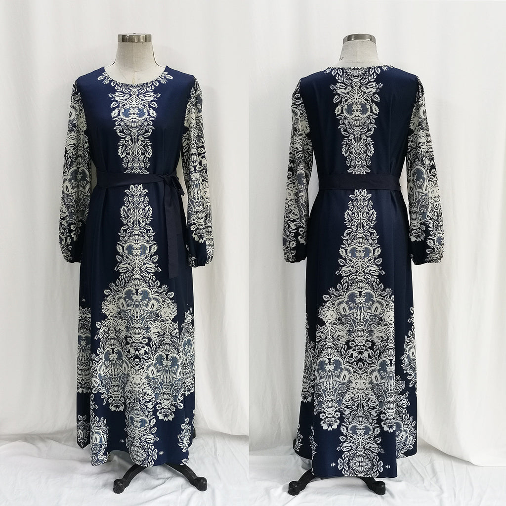 Abaya imprimée Élégante-Robe Longue Style Orientale Chic Aicha Royale