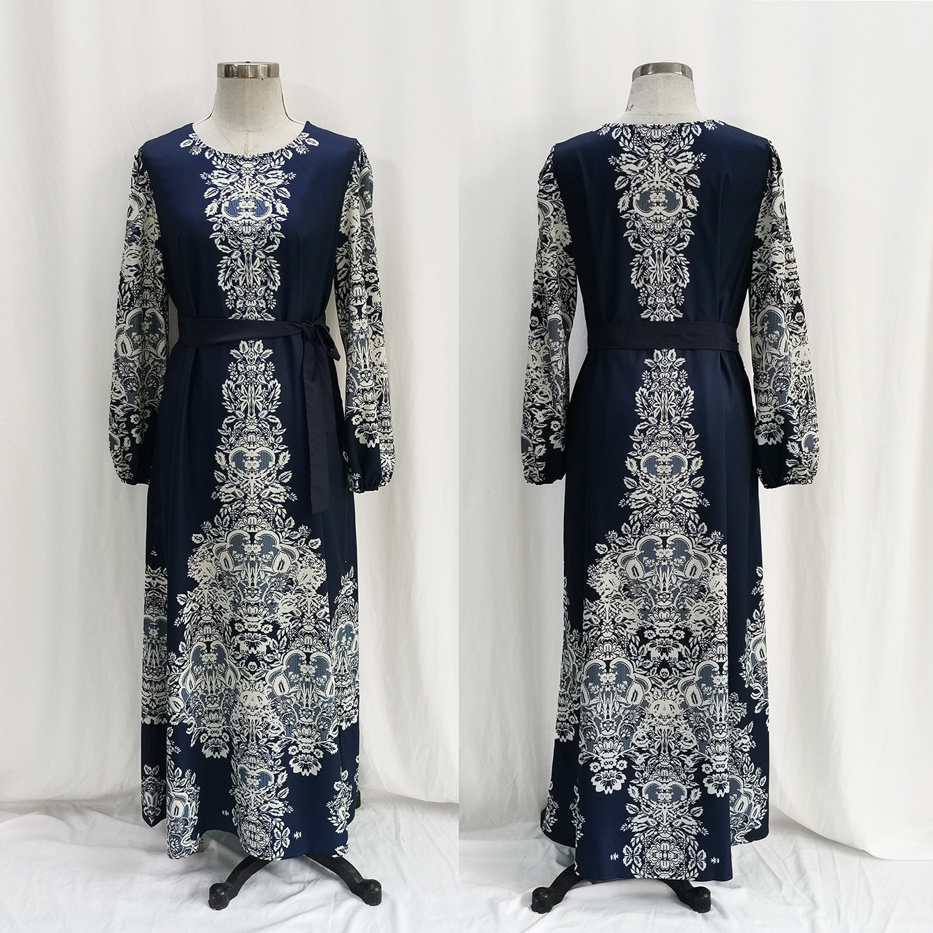 Abaya imprimée Élégante-Robe Longue Style Orientale Chic Aicha Royale