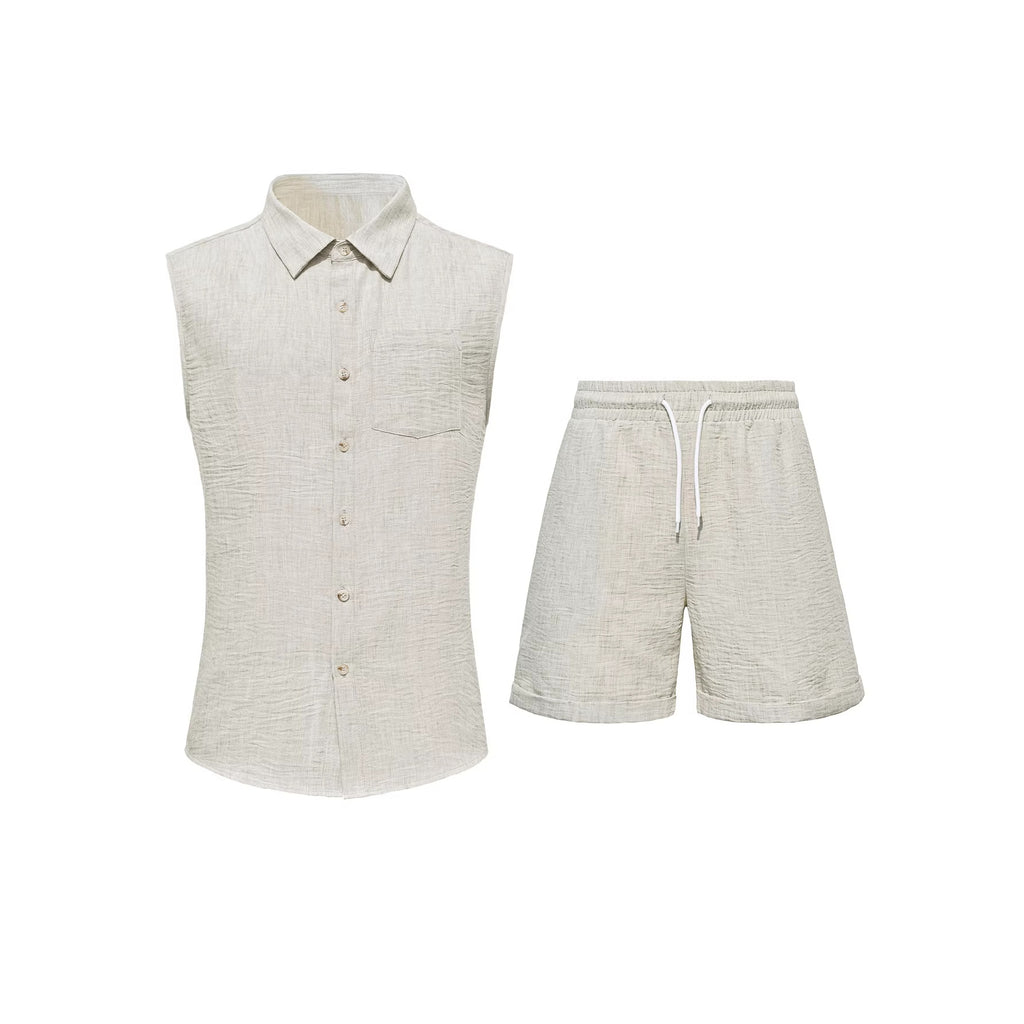 Ensemble Homme Été Sans Manches - Chemise + Short Léger & Élégant