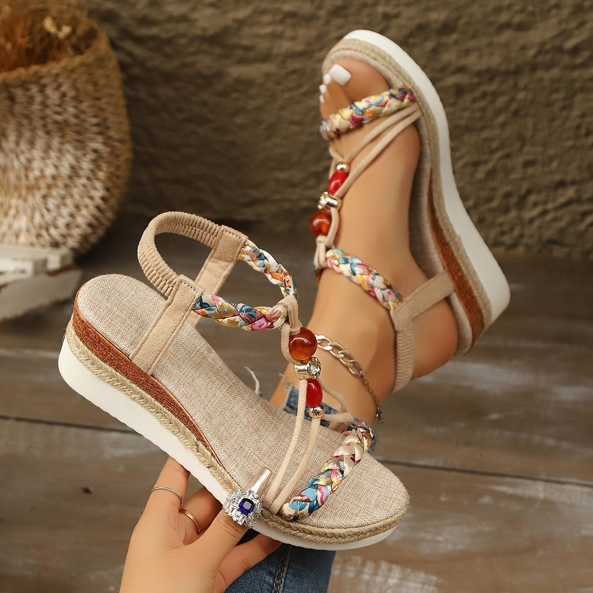 Sandales Compensées Femme Strass Élégantes-Talons Confort Été