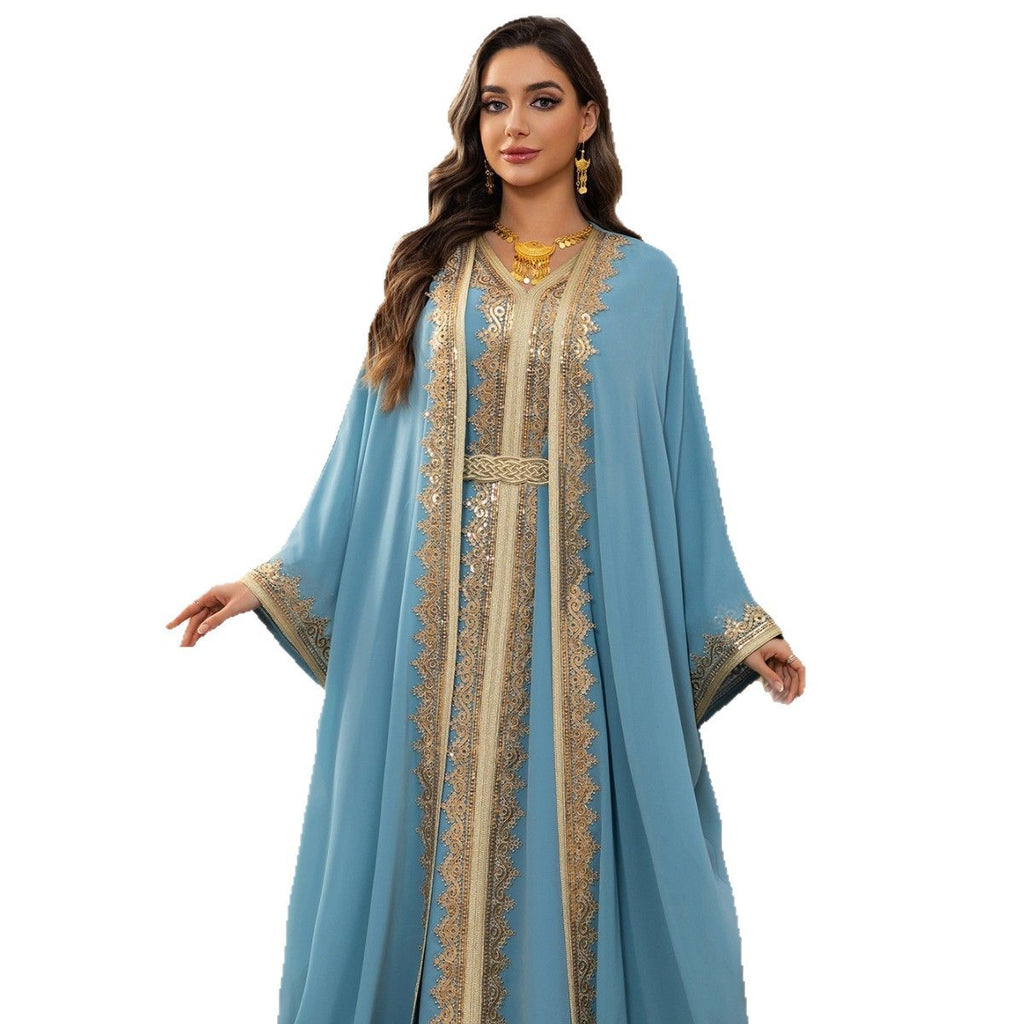 Abaya Élégante Orientale avec Ceinture - Style Dubai Luxe Aicha Royale