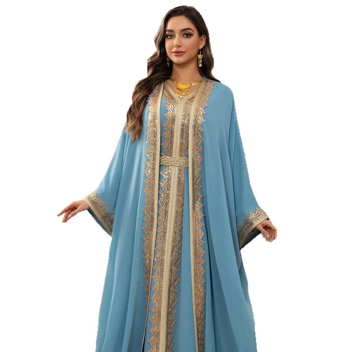 Abaya Élégante Orientale avec Ceinture - Style Dubai Luxe Aicha Royale