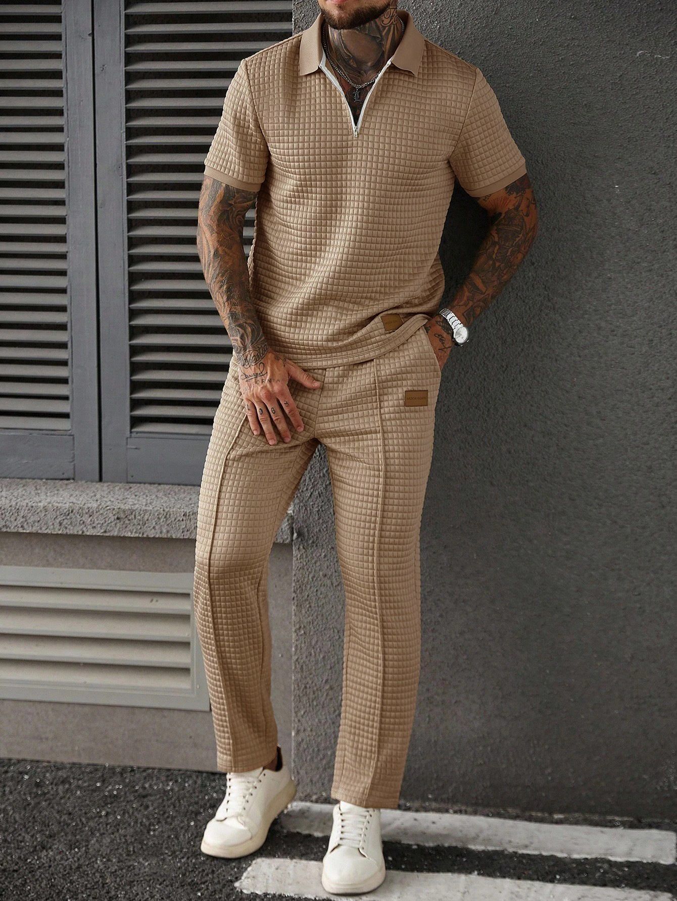 Ensemble Homme Polo Zippé & Pantalon-Style Chic Décontracté Confort & Élégance